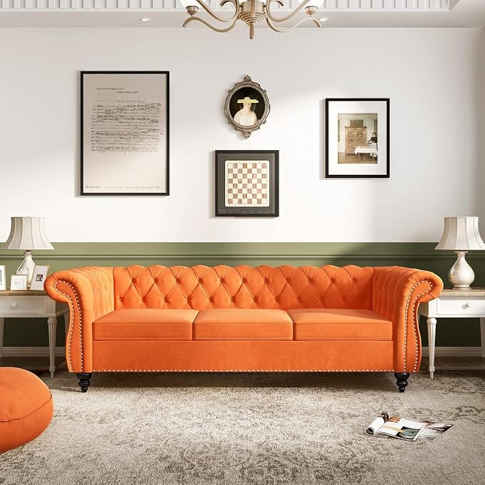 Mid-Century 3 Seater Sofa, Velvet Couch - Image 3