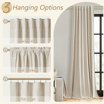 100% Blackout Linen Curtains for Bedroom 90 inches Long, Thermal Insulated Room - Image 6