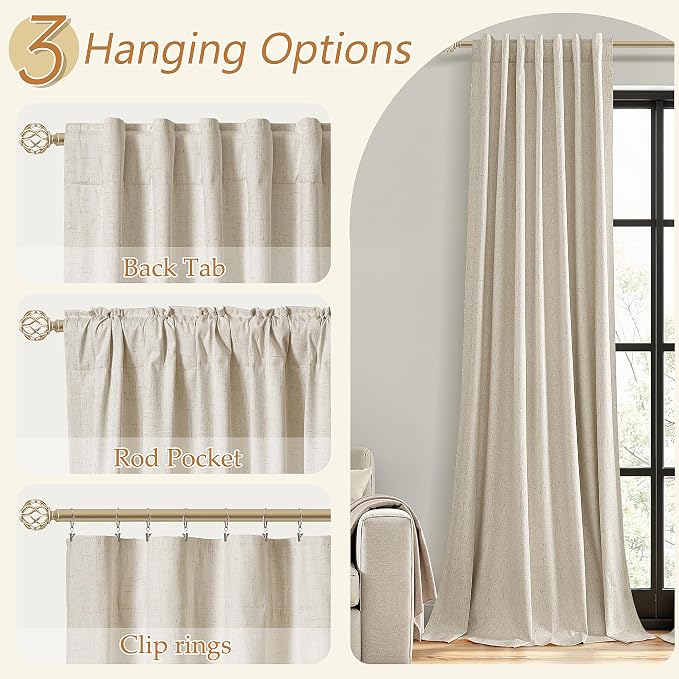 100% Blackout Linen Curtains for Bedroom 84 inches Long, Thermal Insulated Room - Image 6