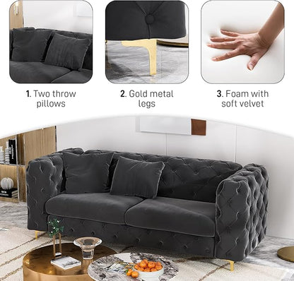 DAMAIFROM 75" Sofa Couch Mid Century Modern Velvet Couch Tufted Button Sofa - Image 5