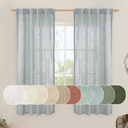 Linen Curtains 60 Inch Length 2 Panels, Light Filtering Sheer Panels | Semi by LAMIT