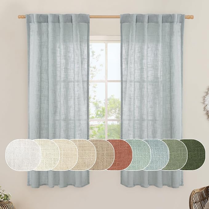 Sheer Linen Curtains 63 inches Long by LAMIT