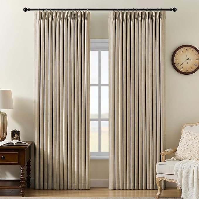 AUSSPVOCT Pinch Pleated 95 Inch Linen Curtains 100% Blackout by AUSSPVOCT