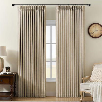 Pinch Pleated Linen Curtains 100% Blackout 84 Inches Long by AUSSPVOCT