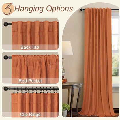 Burnt Orange Blackout Curtains for Living Room 108 Inches Long 2 Panels Back - Image 6