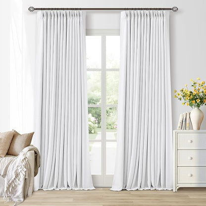 Snow White Pleated Linen 100% Blackout Curtains 100 Inches Long | Pinch Pleat by Twodrapes