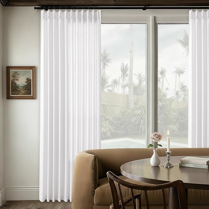 White Pinch Pleated Linen Curtains 96 Inches Long 72 Wide Semi Sheer | Light - Image 7