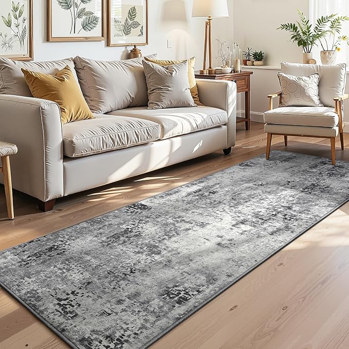 3x8 Grey Rug Runners for Hallways Kitchen Runner Rug Non Slip Washable Black - Image 2