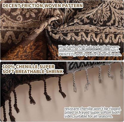 Boho Throw Blanket, Chenille Jacquard Tassels Throw Blankets - Image 7