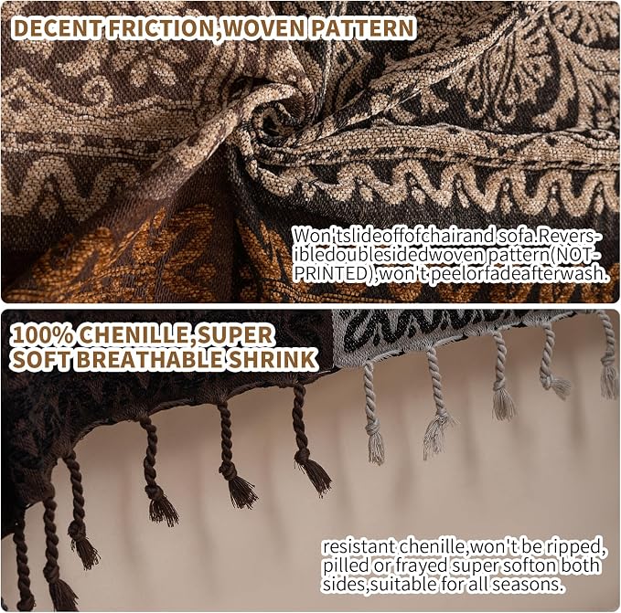 Boho Throw Blanket, Chenille Jacquard Tassels Throw Blankets - Image 8