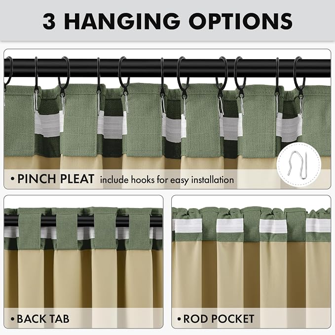 MIULEE 100% Blackout Linen Curtains 42 x 90 Inch Olive Green 2 Panels | Thermal - Image 5