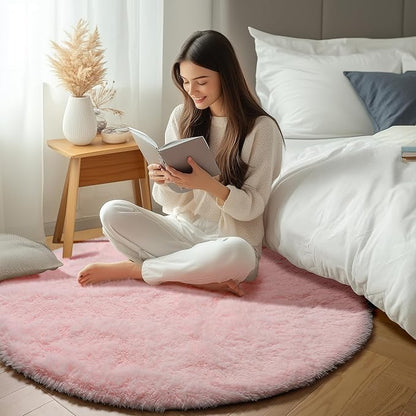 Light Pink Round Area Rugs 6ft for Bedroom Living Room, Fluffy Circle Rug for - Image 6