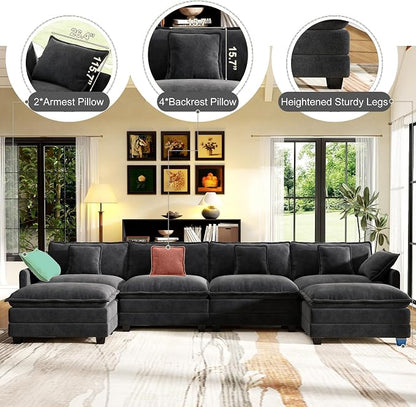 146" Cloud Couch Sectional, U Shaped Modular Sectional Sofa, 4-Seat Deep Seat - Image 3
