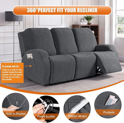 VANSOFY Recliner Covers, 3-Pieces Stretch Reclining Couch Covers - Image 6