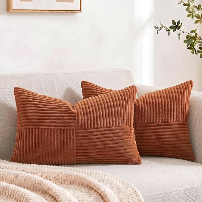 Fancy Homi 2 Packs Rust Lumbar Decorative Throw Pillow Covers 20x28 Inch by Fancy+Homi