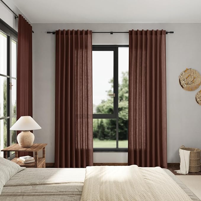 Rustic Brown Linen Curtains 90 Inch Long 2 Panels Set - Image 7