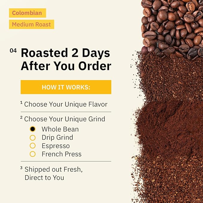 Colombian Medellín Coffee Beans - Single Origin Medium Roast Coffee Beans, Freshly Roasted To Order Organic Whole Bean Coffee, Specialty Grade, Fair Trade and Non-GMO, Chocolate & Berry Notes - 5LB