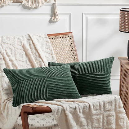 Fancy Homi Set of 2 Dark Green Lumbar Decorative Throw Pillow Covers 20x28 Inch by Fancy+Homi