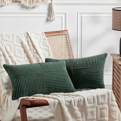 Fancy Homi Set of 2 Dark Green Long Lumbar Decorative Throw Pillow Covers 16x24 by Fancy+Homi