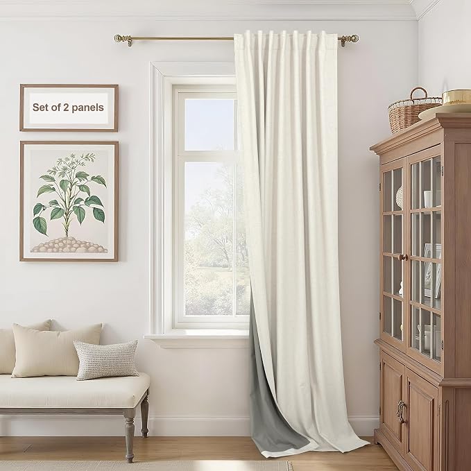 Cream Linen Blackout Curtains 60 Inches Wide by Pitalk