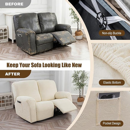 Gennia Recliner Loveseat Cover 4 Pieces, Waterproof Stretch Recliner Sofa - Image 5