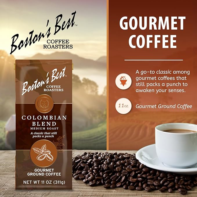 Boston’s Best Coffee - Colombian Blend Delicious Gourmet, Premium Ground Coffee, 11 oz. / 311 g Coffee Bag