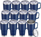 30 oz Tumbler with Handle and Lid, Stainless Steel Tumblers Bulk Double Wall Vacuum Insulated Travel Mug Leak Proof Cup Keep Drinks Cold and Hot Navy, 12 Pack