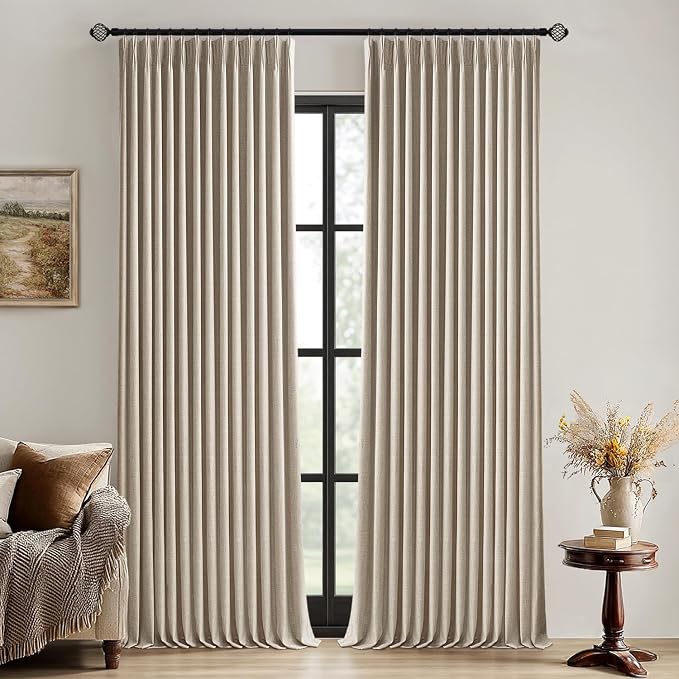 MIULEE Sand Pinch Pleated 100% Blackout Linen Curtains 40x102 Inches | Room by MIULEE