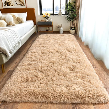 Pionblank Fluffy Runner Rugs for Bedroom 2x6, Camel | Modern Shaggy Area Rug by PIONBLANK