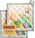 Maison d' Hermine Pot Holders Set 100% Cotton Heat Resistant Potholders 8" x 8" Hot Pads with Loop BBQ, Cooking, Baking, Grilling, Kitchen, Handling Hot Pans (Pack of 2, Lumina)