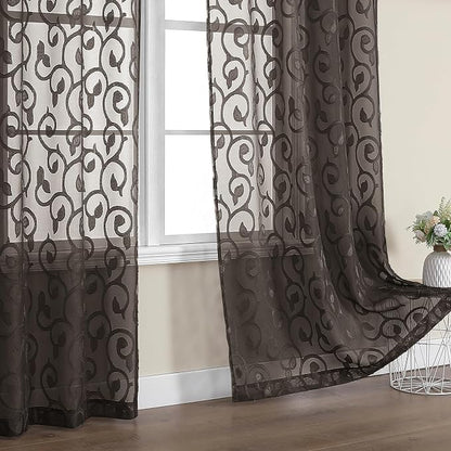 Furman Chocolate Sheer Curtains 84 inches Long by OWENIE