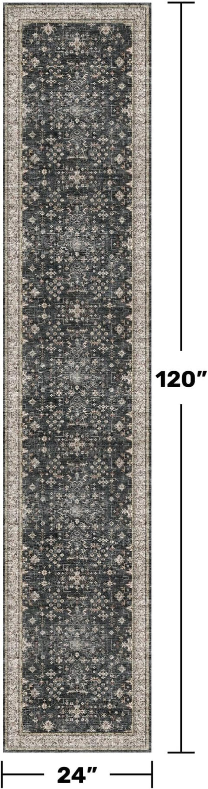 Black Boho Washable 2x10 Hallway Runner Rug - Image 2