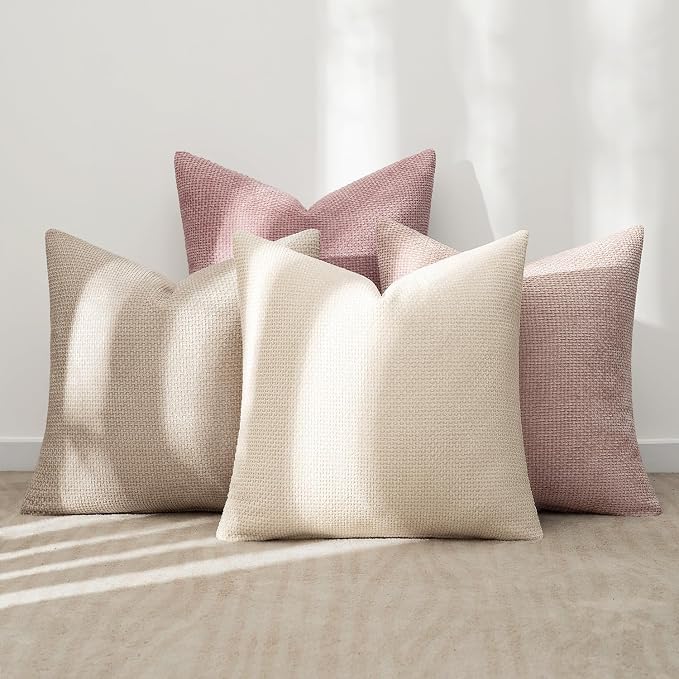 MIULEE Soft Decorative Chenille Pillow Covers Light Pink 18x18 Pack of 4 | - Image 3