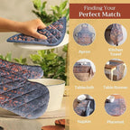 Maison d' Hermine 100% Cotton Oven Mitt & Pot Holder Set (7.5"x13" & 8"x8") Heat Resistant BBQ Cooking Gloves with Loop, Baking, Grilling, Kitchen, Handling Hot Pans (Imperfection)