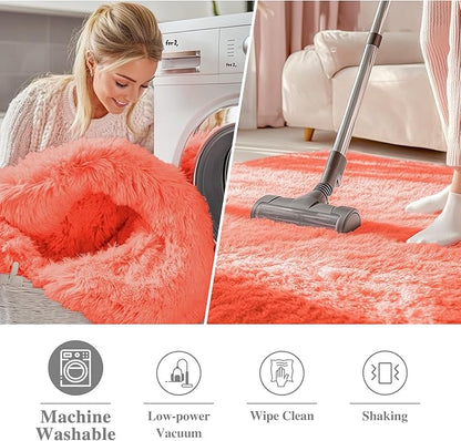 OLANLY Coral Red Round Rugs for Bedroom - Image 2