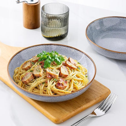 AmorArc 8.5'' Large Ceramic Pasta Bowls Set, 36oz Stoneware Bowls Set of 4 for Kitchen, Reavtive Glaze Bowls-Microwave, Dishwasher Safe for Pasta,Salad,Oatmeal -Blue