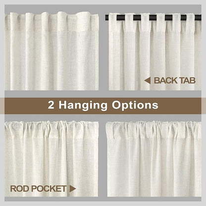 Pitalk 48 Inch Curtains for Cafe Kitchen Cream Linen Semi Sheer Short Curtains - Image 5
