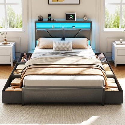 OURPIC Full Size Bed Frame, 2-Tier Storage Headboard & 6 Fabric Drawers - Image 5