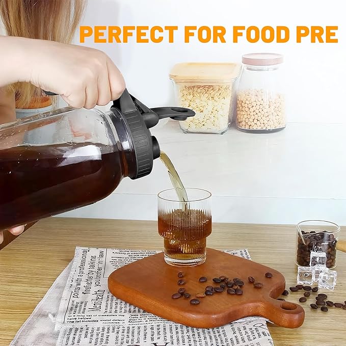 64oz Glass Pitcher with Lid-2 Quart, Leak-Proof Wide Mouth Jar with Pouring Airtight Lid, Heavy Duty Glass Mason Jar Pitcher, Ideal Container for Water, Juice, Milk and Drinks Storage