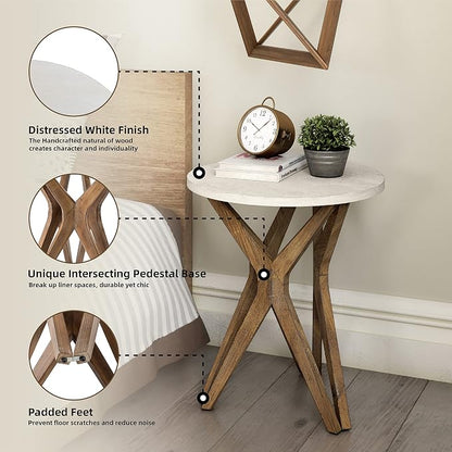 Pedestal Farmhouse End Table Set of 2, Distressed Top - Image 4