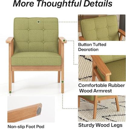 Modern Accent Chair with Arm Rest Set of 2, Upholstered Linen Fabric Leisure - Image 8