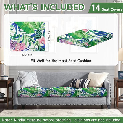 CALBODE 14 Pcs Stretch Sofa Chair Seat Cushion Covers, Tropical Plant | Washable - Image 2