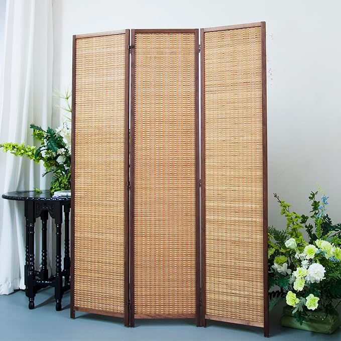 3 Panel Bamboo Room Divider Screen, 5.6 FT Tall Bamboo Divider Folding Panel - Image 5