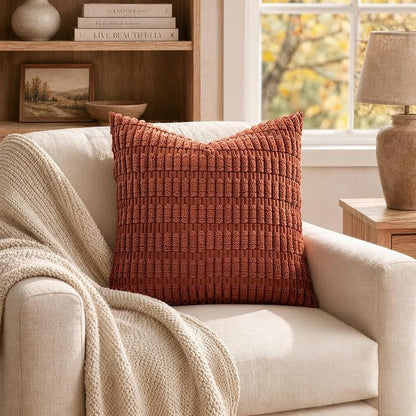 MIULEE Fall Euro Sham Corduroy Decorative Throw Pillow Covers 22x22 Rust | - Image 6