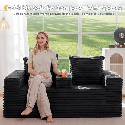 MAXYOYO Loveseat Sofa Bed, Striped Faux Fur Foldable Floor Sofa Couch in A Box - Image 8