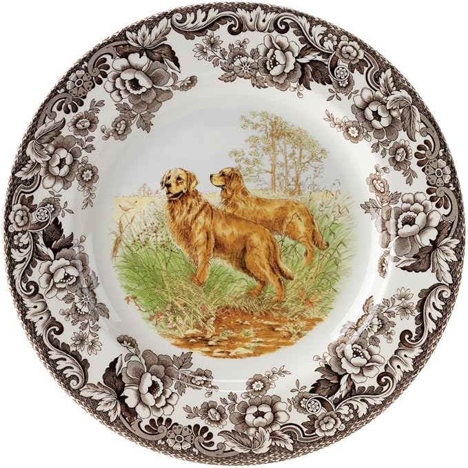 Spode Woodland 10.5" Dinner Plate, Golden Retriever - Hunting Cabin Tableware, Collectible Dog Breed Plate, Made in England - Fine Earthenware, Dishwasher & Microwave Safe, Warm Oven Use