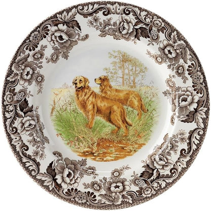 Spode Woodland 10.5" Dinner Plate, Golden Retriever - Hunting Cabin Tableware, Collectible Dog Breed Plate, Made in England - Fine Earthenware, Dishwasher & Microwave Safe, Warm Oven Use