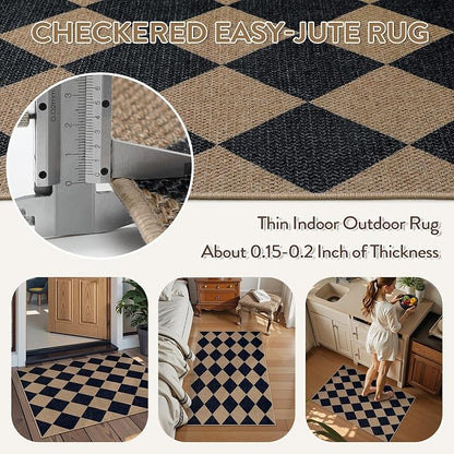 Lahome Checkered Easy Jute Front Door Mat, 2x3 Kitchen Outdoor Rug Washable | - Image 5