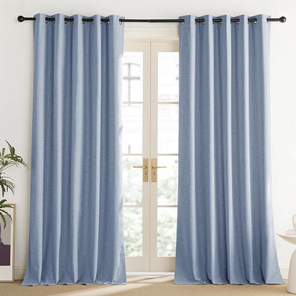 NICETOWN Stone Blue Vintage Linen 100% Blackout Curtains - Image 2