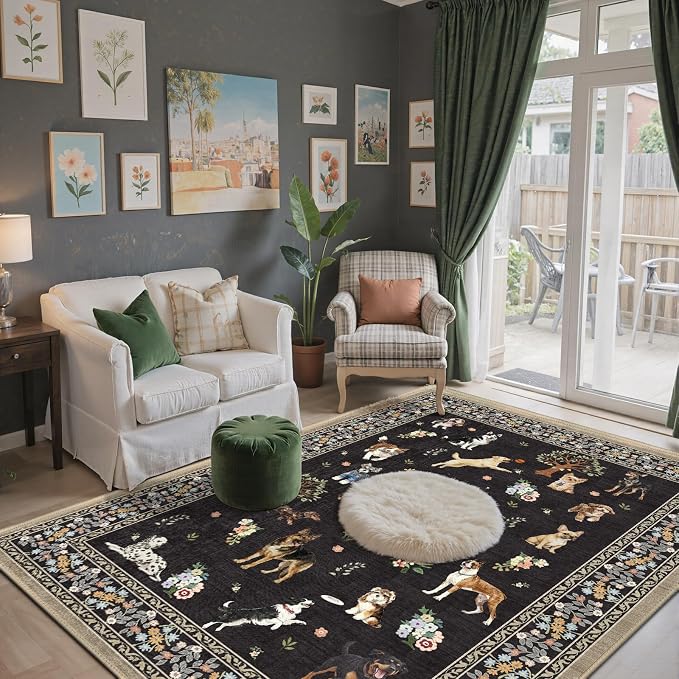 Black Area Rug 5x7 for Living Room Bedroom | Ultra-Thin;Boho Style; Non - Image 3